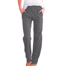 Damen-Leinenhose, lässige Hose mit elastischem Bund und Kordelzug, Taschen, XXXL