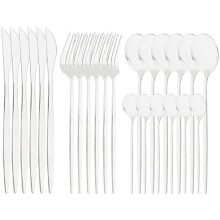 24-Pc Mirror Silver Flatware Set, 18/0 Stainless Steel, Dishwasher Safe, for 6, Compatible with Home/Restaurant/Party