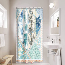 Boho-Duschvorhang mit Blumenmuster, 91 x 183 cm, wasserabweisendes Polyester, maschinenwaschbar, Duschvorhang-Set im Landhausstil