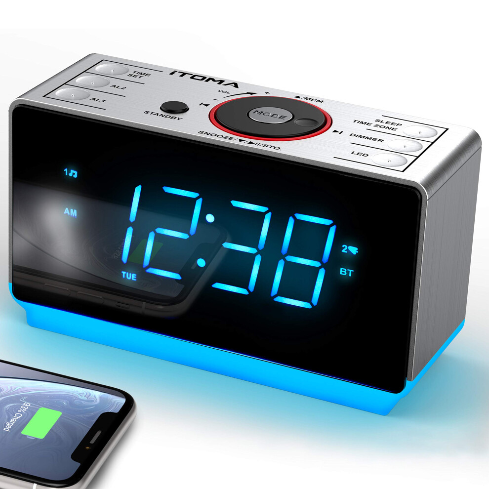 Itoma Alarm Clock Radio With Bluetooth Speaker, Fm Radio, Dual Alarm With Snooze, Large Led Display, Dimmer Control, Usb Charging Output And Night Li 85729155