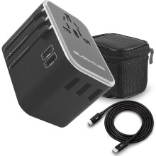 iBlockCube Travel Adapter, World's First 35W Dual Type C | 3 USB Ports with 3.5A Fast Speed Charger, & Universal AC Socket, All in One Portable Adapt