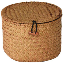 Wicker Storage Bins with Lids for Organizing - Round Household Organizer Boxes