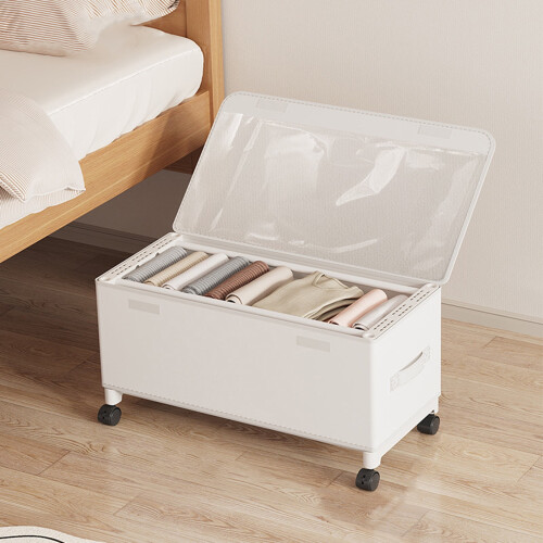 Japceit Rolling Under Bed Storage Bin with Clear Lid, Wheels & Easy Access – Compatible with Standard Beds