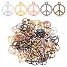 100 stk. 5 farver legering fredssymbol charms fredstegn perler vedhæng fredslogo flade runde hule metalsymbol charms