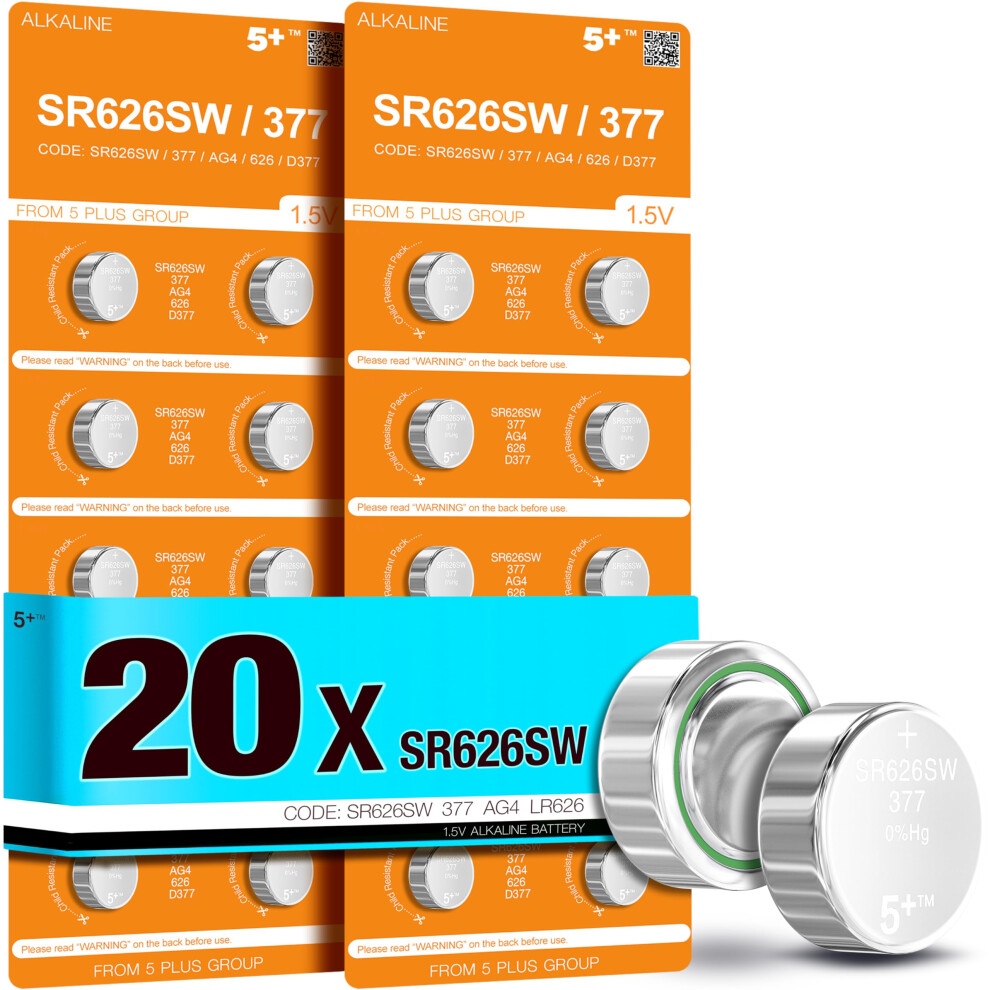 5Plus 20-Pack Lr626 377 Sr626sw Ag4 1.55V Button C 65020630