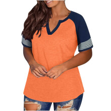 Camisetas de manga corta para mujer, tops casuales con cuello en V y bloques de color, camisetas básicas de tallas grandes, tops de verano, blusas.
