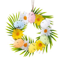 Corona de Pascua para puerta: corona de huevos de espuma verde con huevos simulados, decoración navideña de primavera para puerta principal, pared,
