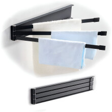 Porte-serviettes mural à 3 bras pivotants, support pour torchons et essuie-mains, organisateur de rangement, barre porte-serviettes pivotante (noir)
