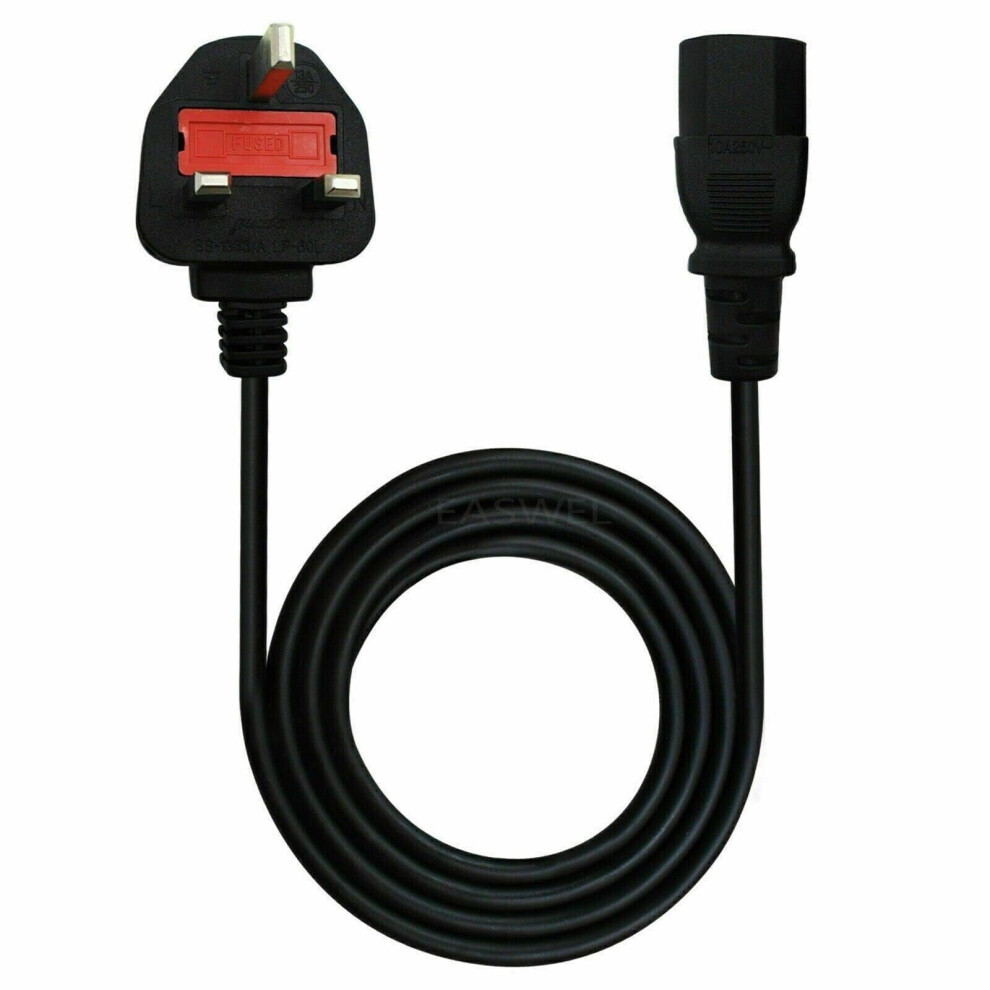 Multibao 1.5M/1.8M 3 Pin Uk Plug Kettle Lead 13A Power Cable To C13 Cable Cord For Tv, Pc, Monitor, Plug, Printers Power Cord (1.5M) 96290828