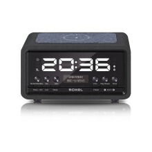 Roxel Nod Bedside Radio, DAB/DAB+ & FM Radio, Alarm Clock, Wireless Phone Charging, Large Digit Display, Dual Bedside Alarm Clock with Wireless Strea