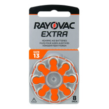 Rayovac Extra 13, 8 Pack, Hearing Aid Batteries, High Performance, Zinc Air Batteries, 1 Blister Card, Orange, 13AUX-8XEMF