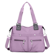 Paarse nylon draagtas voor dames – Grote capaciteit, meerdere vakken, lichtgewicht schoudertas, geschikt voor werk, school, sportschool en