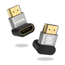 VCELINK Right Angle HDMI Adapter 8K, HDMI Connector 90 and 270 degree, Male to Female HDMI Adapter 2.1 Gold Plated Support 8K@60Hz, 4K@120Hz for TV,