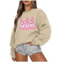 Blusa informal caqui para mujer, ideal para salir en primavera (2024). Blusa moderna de manga larga con cuello redondo y estampado gráfico de