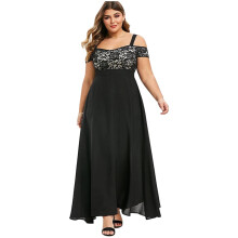Semi-formele jurk voor dames in grote maten, maxi-jurk met open schouders en bloemenkant, geschikt voor feestjes, avonden en als camisole.