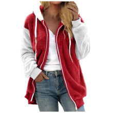 Dam plus size fuzzy fleece vinterjacka, dragkedjetröja med huva, lätt fuskpälstopp – röd, 5XL