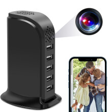 4U Spy Hidden Camera, WiFi USB Charger Camera 5-Port USB Hub 1080P Wireless Security Nanny Cam Mini Video Recorder with Motion Detection, Support iOS
