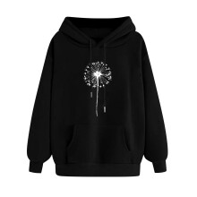 Dam Alla hjärtans dag-hoodie Svart tröja med hjärtmönster för kvinnor Långärmad tröja XXL