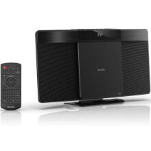 Roxel Micro HiFi System CD Player with FM Radio, Wireless BT V5.4, Powerful Speakers, Wall Mountable, USB & AUX In, Remote Control, Sleek & Flat Desi