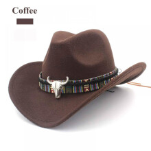 Sombrero vaquero unisex estilo western, de fieltro sintético y piel sintética, estilo americano, con ala ancha y correa.