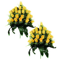 Weather-Resistant Silk Rose Bouquet for Cemetery & Headstones – 19" Artificial Memorial Flowers (Set of 2)