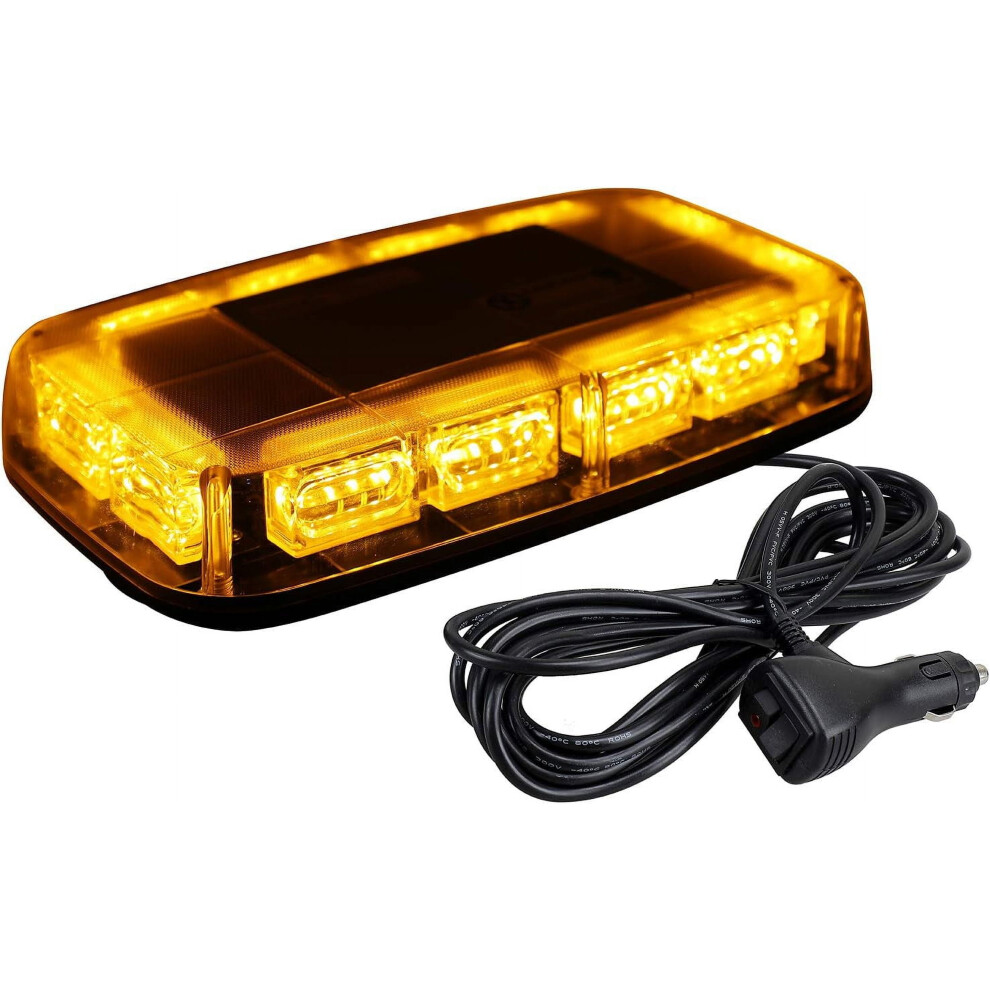 Light/Amber Upgraded 5.48" 48Led Roof Strobe Bar, Magnetic Base, 12-24V, For Snow Plows, Trucks, Construction Vehicles