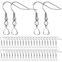 Hypoallergene roestvrijstalen oorbelhaakjes (50 stuks), zilverkleurig, voor het maken van sieraden en knutselprojecten.