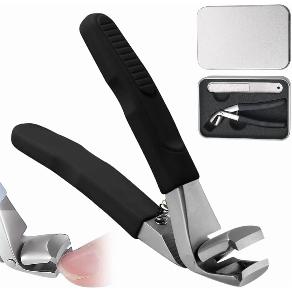 Angled Toenail Clippers for Seniors Black Wide Jaw Long
