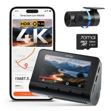 70mai A800SE Dash Cam Car Front Rear 4K UHD+1080P with GPS WiFi, Dual Car Camera with 128GB SD Card, F1.55 Aperture HDR, Night Vision, ADAS, 3 "I