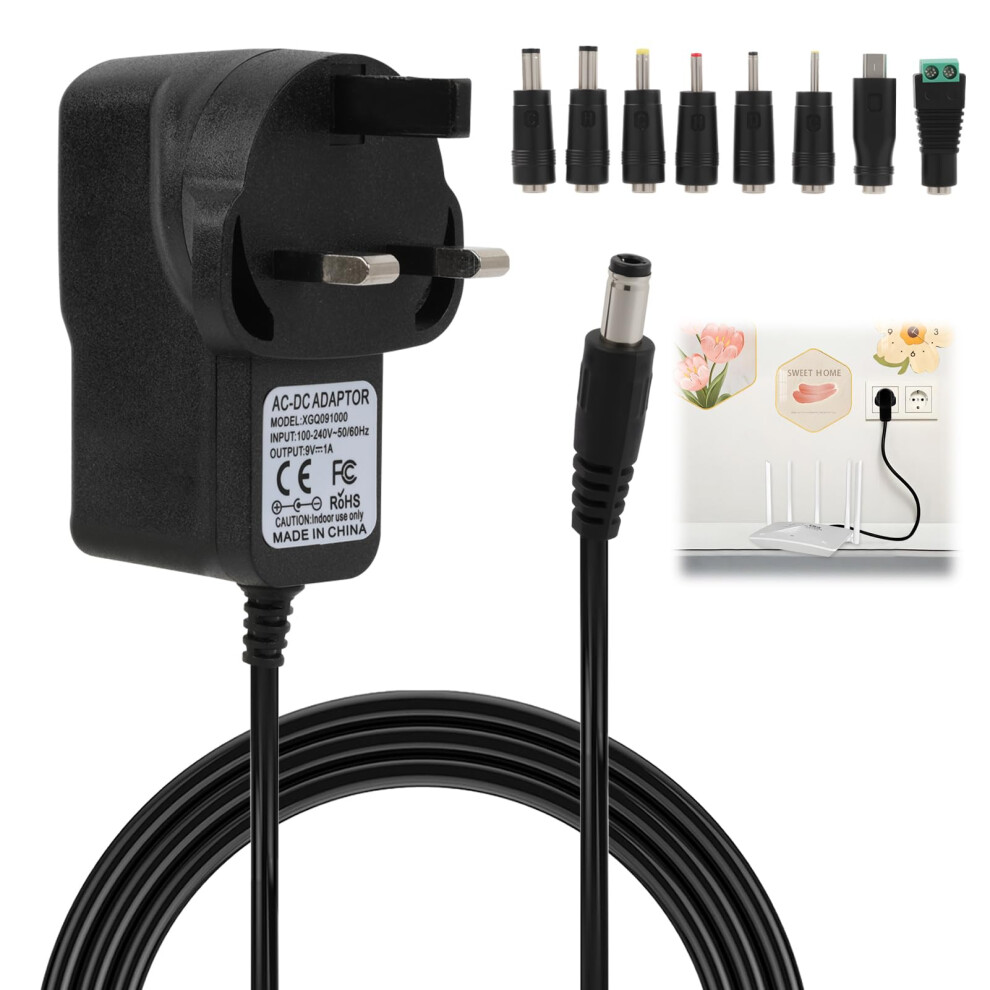 9V 1A Universal Power Adapter Supply With 8 Interchangeable Tips, Guitar Pedal Power Supply, Universal Charger With Multiple Heads, Ac/Dc Charger, Fo 5009424207571