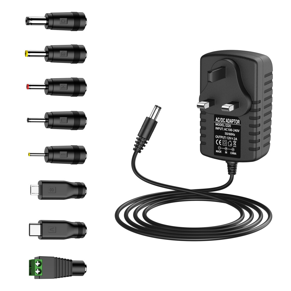 12V 2A Dc Power Supply Uk Plug Ac Adapter With 8 Dc Plug Tips, Converter Driver Ac 100-240V Supply To Dc 12V, Ac To Dc Converter Adapter Transformer 48183581