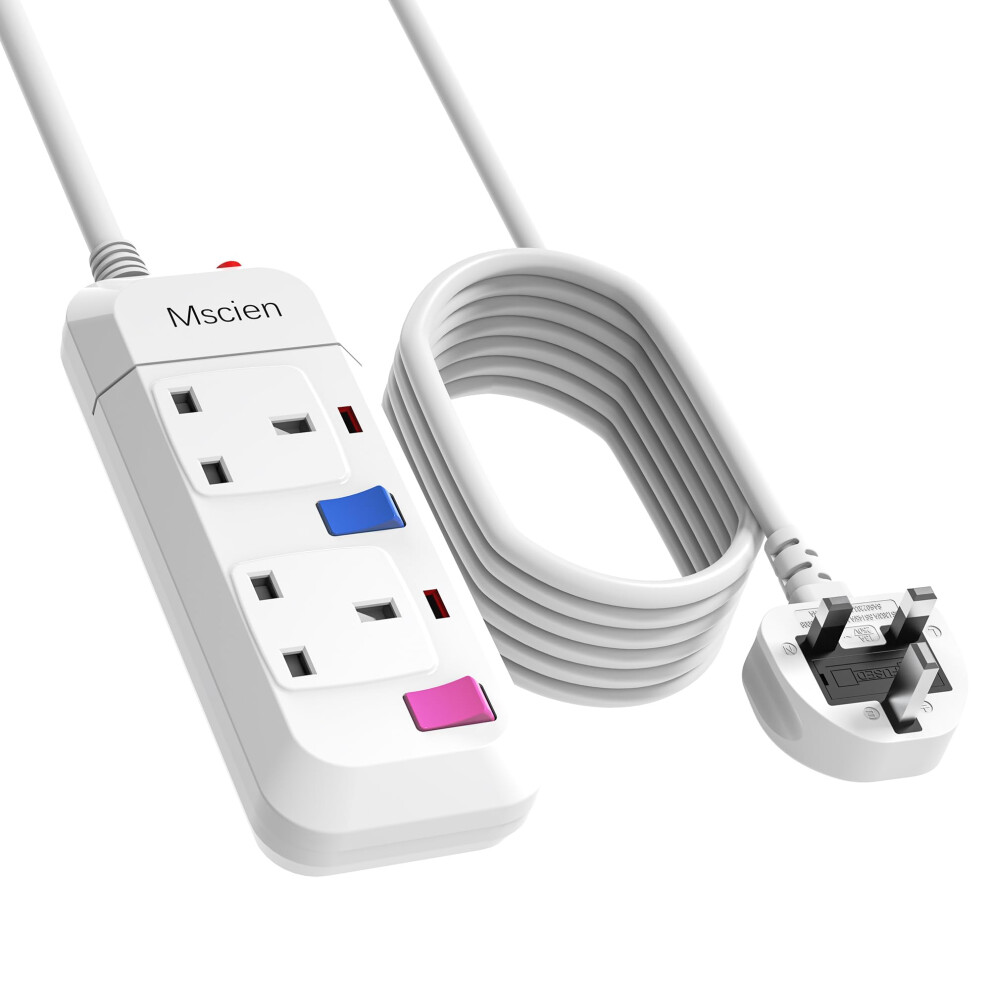 Mscien 4M Extension Lead, 2 Way Extension Socket With Individual Switches Mountable Power Strips With 4 Meter Extension Cable 2500W 77421104