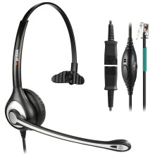 Wantek RJ9 Phone Headset with Noise Cancelling Mic + Quick Disconnect for Polycom VVX400 VVX410 VVX411 Mitel 5312 5320e Avaya 1120 1408 ShoreTel IP48
