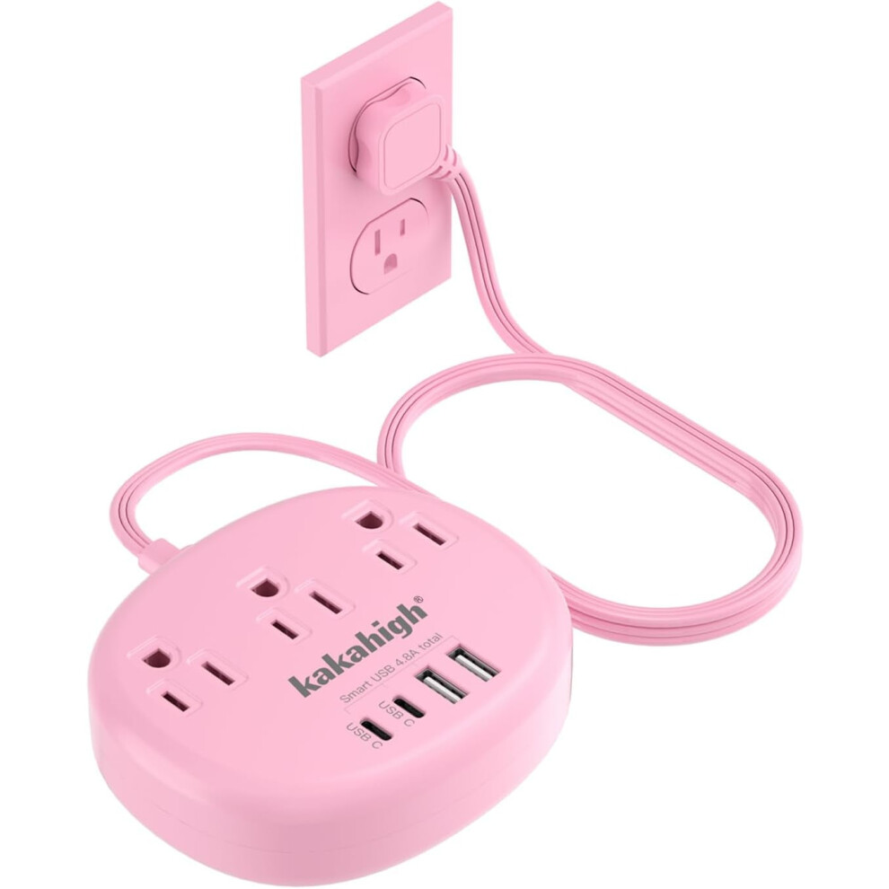 Pink Power Strip With 3 Outlets & 4 Usb Ports, 5 Ft 9104899421159