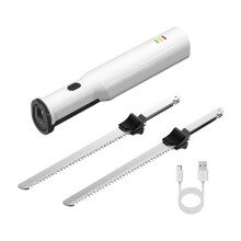 Cortador de carne y pavo inalámbrico recargable para rebanar pan y carne con mango ergonómico de acero inoxidable, baja vibración y ruido.