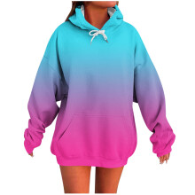 Women's Printed Long Sleeve Hooded Sweatshirt Top Casual Gradient Design Pocket Comfortable Regular Length Pullover Everyday Wear