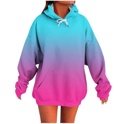 Women's Gradient Printed Hooded Sweatshirt Long Sleeve