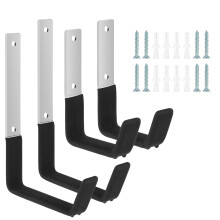 4pcs Steel L-Shape Garage Hooks, Wall-Mounted, Anti-Slip, 50lbs Max, Compatible with Power Tools, Bikes, Ladders
