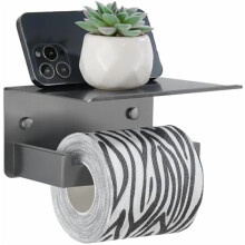 Porta-papel higiênico com suporte para celular, cinza-chumbo, aço inoxidável 304, resistente à ferrugem, para montagem na parede, robusto,