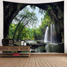 Forest Landscape Tapestry for Home Decor - Living Room Bedroom Decoration Magic Curtain (Waterfall, 60''L51''W)