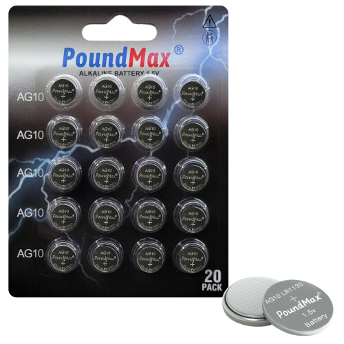20 x PoundMax Button Cell LR1130 1,5V, Alkaline Battery