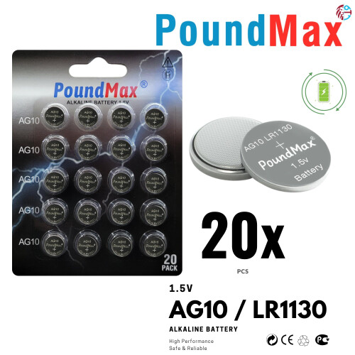 20 x PoundMax Button Cell LR1130 1,5V, Alkaline Battery 1