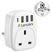 LENCENT UK to European Plug Adapter with 3 USB Ports and 1 Type C, Grounded EU Euro Europe Travel Adapter for Germany Spain France Portugal Greece Ru