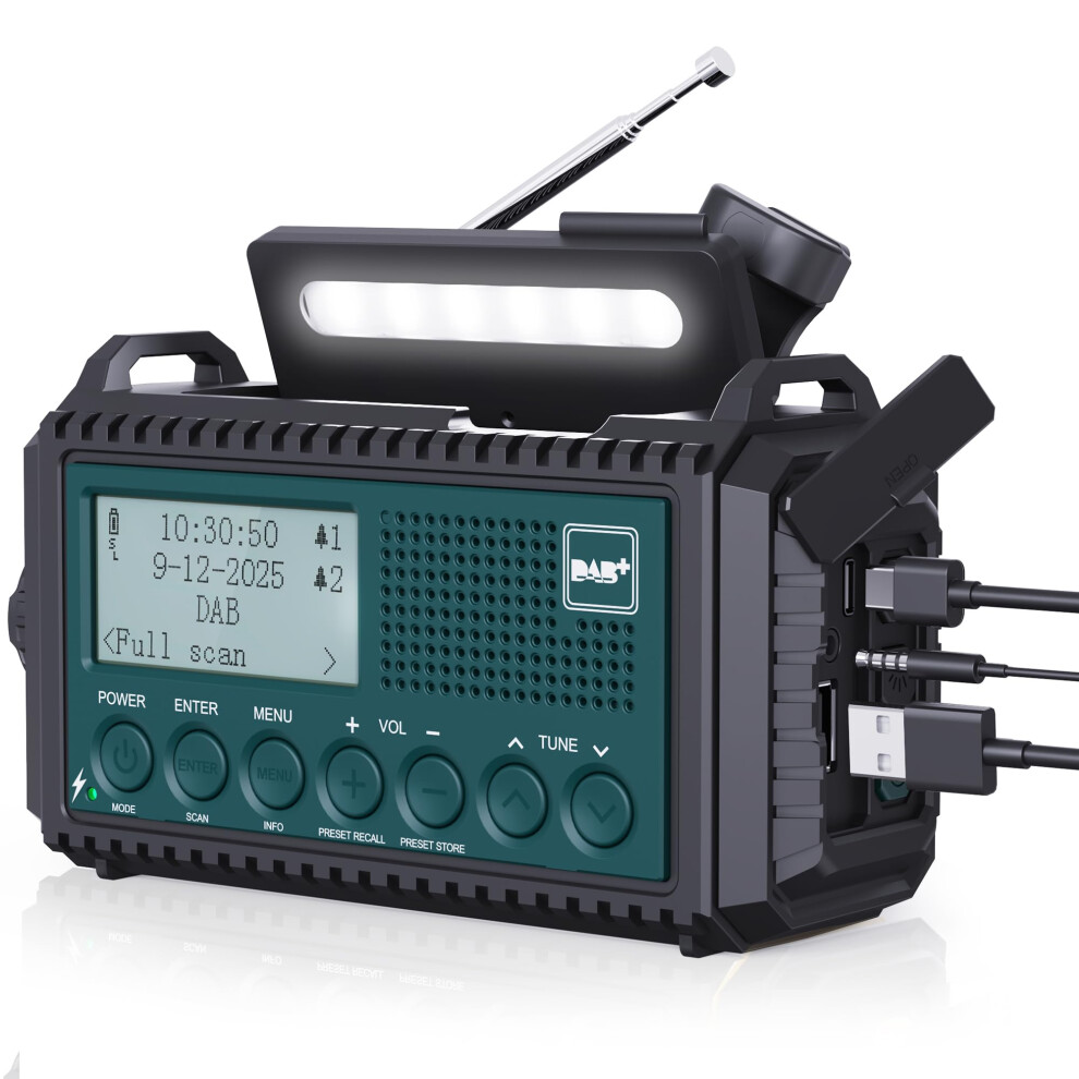 Rocam Wind Up Solar Radio, Dab/Fm Radio With 5000Mah Rechargeable Power Bank, Solar Panel/Usb/Hand Crank Charger, Battery Radio Portable, Sos Alarm & 93476287