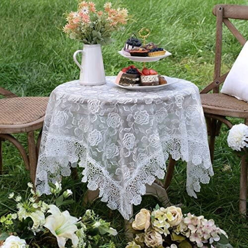 Vintage Lace Macrame Rectangle Tablecloth, Off-White, 43" x 1
