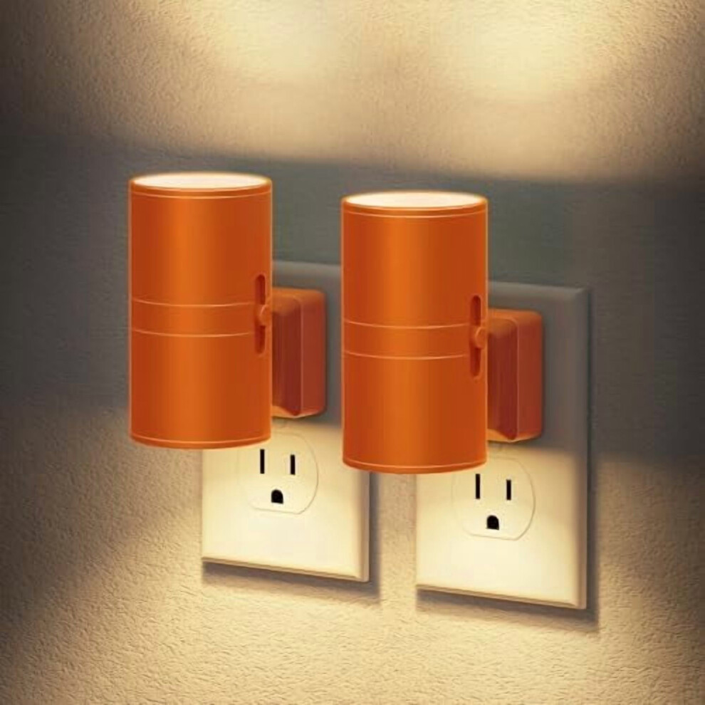 Dimmable Plug-In Night With Shade, Dusk-To-Dawn Sensor, 3000K Soft 0-100Lm, 2 Pack Light/Orange/White