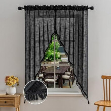 Beda Home Tassel lenvászon swag karnis, fényszűrő rusztikus díszléc kis ablakokra, rúdzsebbel (fekete, 36x63", 2 db)