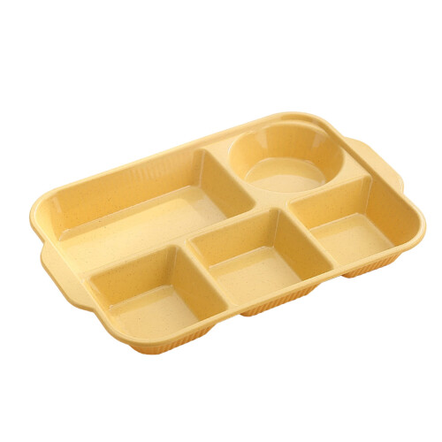 5-Section Divided Dinner Plate Tray - Microwave Dishwasher Safe Stackable Platter BPA-Free Plastic Party Tableware Camping Essential(Yellow) 1