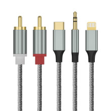 RCA to 3.5mm/USB Type C/Lightning Cable, iPhone to Phono Adapter cable Compatible with iPhone/Samsung Galaxy/Huawei/OnePlus/Google Pixel/Tablet/PC fo