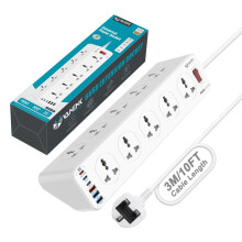 VANENIK Extension Lead with USB C Slot 3M - 10 Way Universal Power Strip with Surge Protector - 10 Gang Extension Socket with 6 USB MAX 32W Fast Char